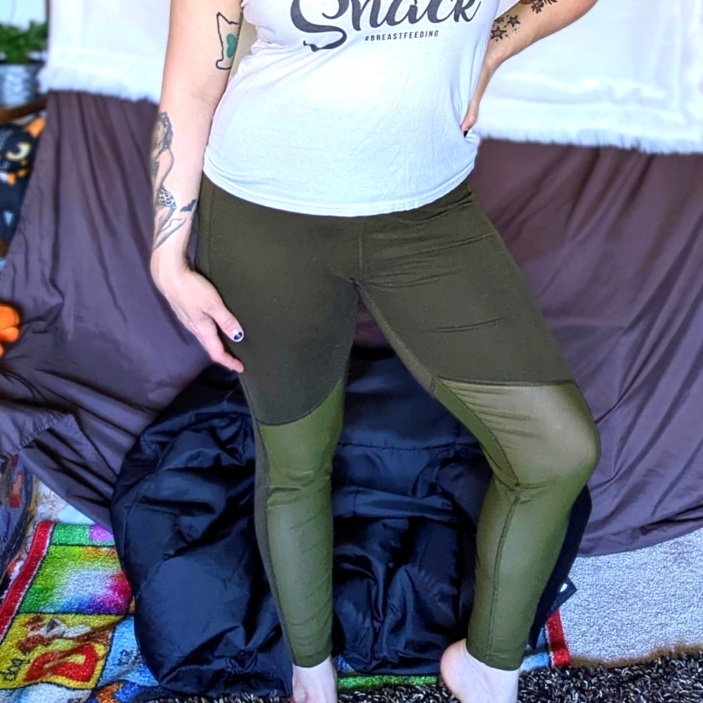 Super Cute & Soft Olive Army Green Leggings with Fun Mesh Detail